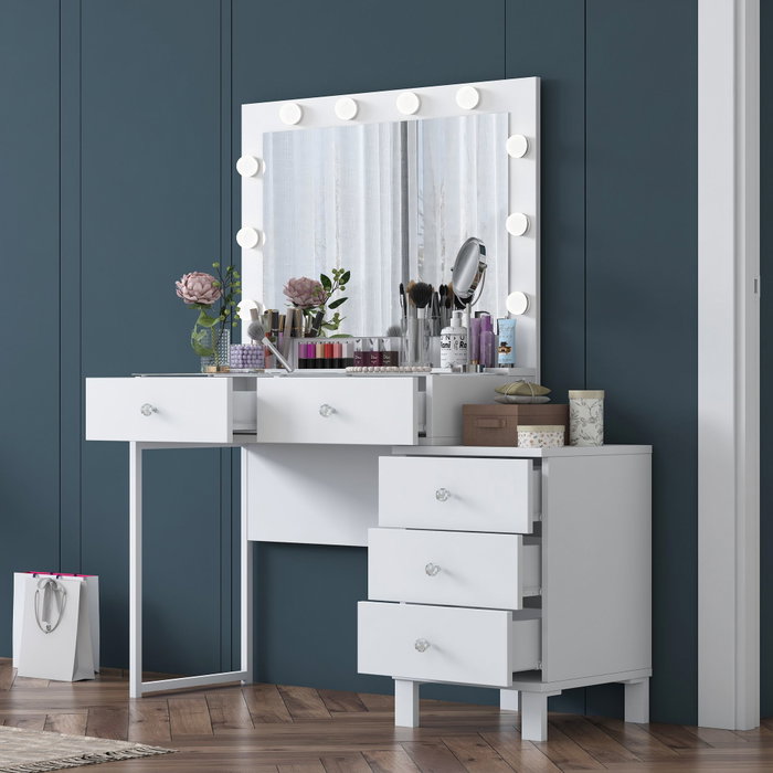 Hanah Home Mesa de Maquillaje Blanca con 10 Focos
